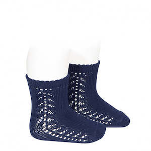 Side Openwork Short Socks Navy