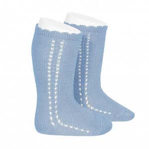 Socks Tights: Bluish Openwork Side Knee High Socks