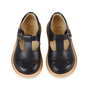 Young Soles Rosie T-Bar Leather Shoe Black