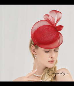 Fascinator- 100% Flax and Mush Fascinator for wedding or racing in Red and Cream&hellip;