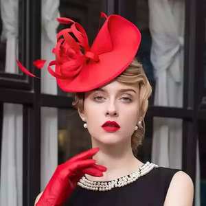 Red Bespoke Flax Fabric Fascinator for Racing or wedding - Classique Boutique