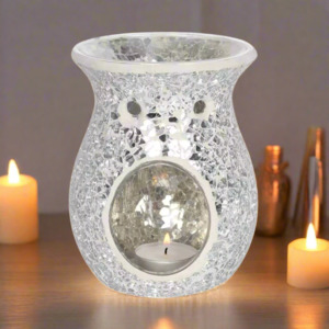Silver Crackle Wax Melt Burner – Elegant Glass Fragrance Warmer