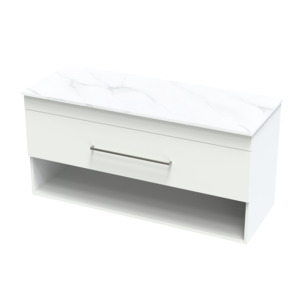 Wall Hung Vanities: Cashmere Pro Arctic 1200 Double Bowl Drawer Open Wall Vanity
