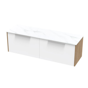 Double Bowl Wall Hung Vanities: Nikau Pro Arctic 1500 Double Bowl Single Drawer Two Tone Wall Vanity