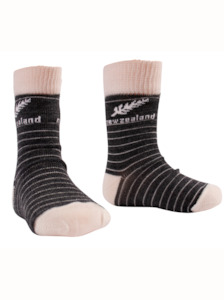 Childrenswear: Grey Stripe with Fern Merino Socks 0-2 years