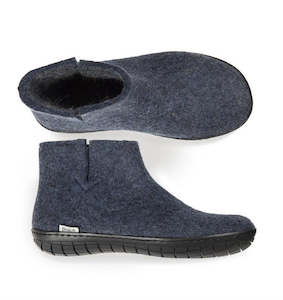 Fathers Day: Glerups NZ Felted Wool Boot With Black Rubber Sole - Denim