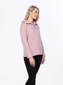 Possum And Merino Knitwear: Half Zip Sweater in Blossom - Last One Sz Small