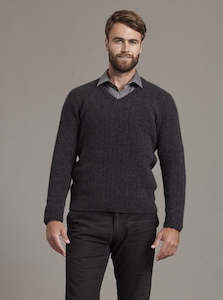 Possum And Merino Knitwear: Mens Rib V Neck Jumper by McDonald