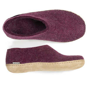 Mothers Day Slippers: Glerups NZ Felted Wool Shoe with Leather Sole - Cranberry