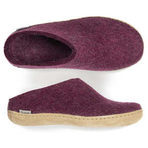 Glerups Felted Wool Slip On with Leather Sole - Cranberry