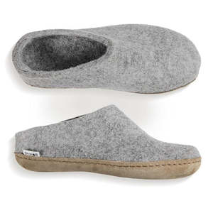 Mothers Day Slippers: Glerups Slippers Felted Wool Slip On with Leather Sole - Grey