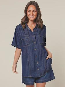 Denim: Sam Short Sleeve Shirt in Dark Wash