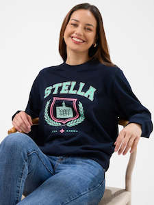 Sweaters And Hoodies: Navy Retro College Classic Sweatshirt