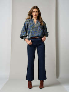 Greenwich Blouse in Olive Multi