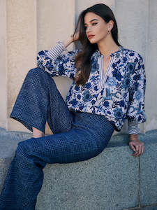 Greenwich Blouse in Stone Multi