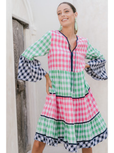 Pink: Scout Linen Dress in Treviso Checks
