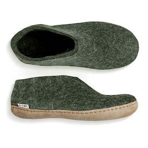 Glerups NZ Felted Wool Shoe with Leather Sole - Forest
