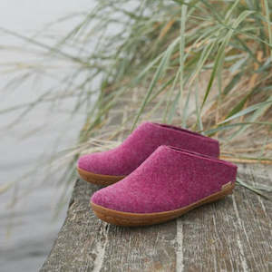 Glerups Slip Ons: Glerups NZ Felted Wool Slip On With Honey Rubber Sole - Cranberry