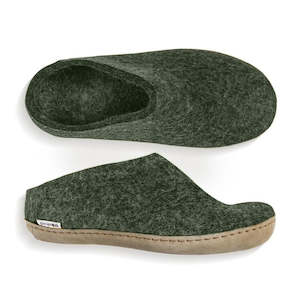 Glerups Slip Ons: Glerups Slippers Felted Wool Slip On with Leather Sole - Forest