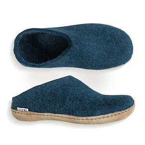 Glerups Slip Ons: Glerups Felted Wool Slip On with Leather Sole - Petrol