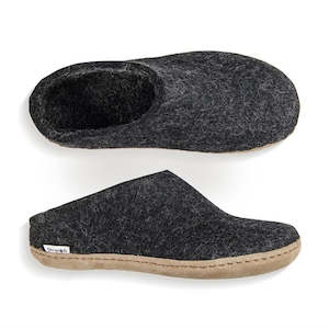 Glerups Slippers Felted Wool Slip On with Leather Sole - Charcoal