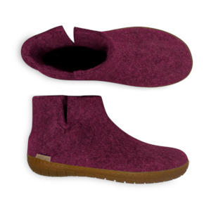 Glerups NZ Felted Wool Boot with Natural Rubber Sole - Cranberry