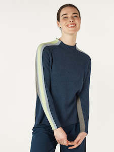 Contrast Funnel Neck Sweater in Denim