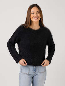 Sweaters And Tees: Fluffie Top in Black