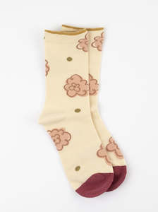 Cream with Pink Bloom Flowers Socks