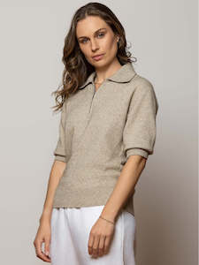 Possum And Merino Knitwear: Zara Half Zip Top in Natural