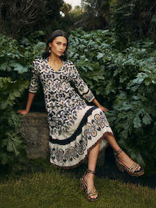 Zoe Midi Dress in Ecru Multi