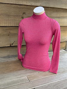 Long Sleeve Lurex Turtleneck Cashmere Modal Fuschia