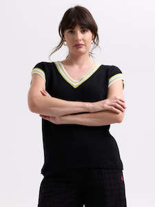 Knitwear And Sweaters: Stripe Trim Top in Black