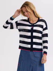 Pointelle Zip Cardi in Navy