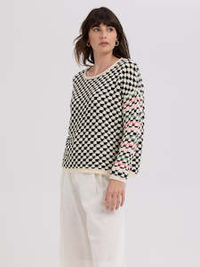 Knitwear And Sweaters: Checked Jumper in Vanilla