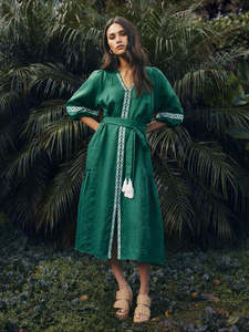 Maya Midi Dress in Palm Green