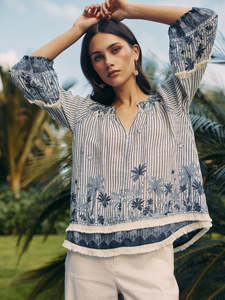 Shirts And Tops: Xanthe Top in Indigo Multi