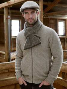 Possum Merino Checked Scarf with Lambskin Trim