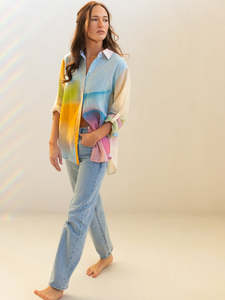 Boyfriend Linen Shirt in Pastel Dreams