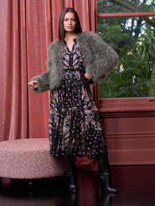 Antoinette Midi Dress in Black Multi