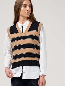 New Arrivals: College Vest in Camel/Black
