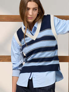 College Vest in Navy/Blue Stripe