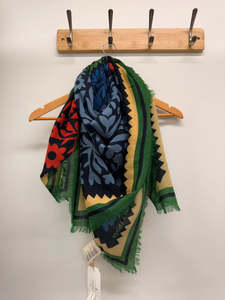 Gifts For Her: Nice Things Folk Print Scarf - Green