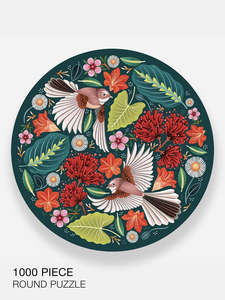 Chirpy Fantails Round Jigsaw Puzzle