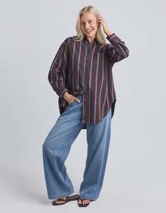 Saltair Shirt Chocolate With Blue Stripe