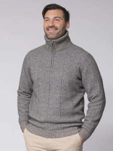 Javelin Zip Neck Sweater in Pumice - Possum Merino