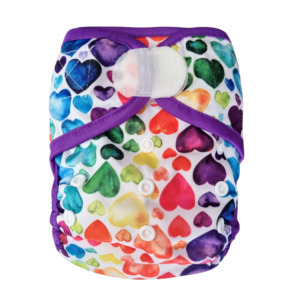 Basic Double Gusset Nappy Covers - Purple Rainbow Hearts