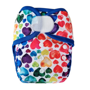 Basic Double Gusset Nappy Covers - Blue Rainbow Hearts