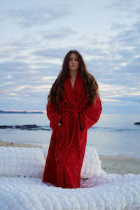 Cherry red Hibiscus towel Robe