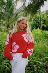 Red And Pink Hibiscus Knit